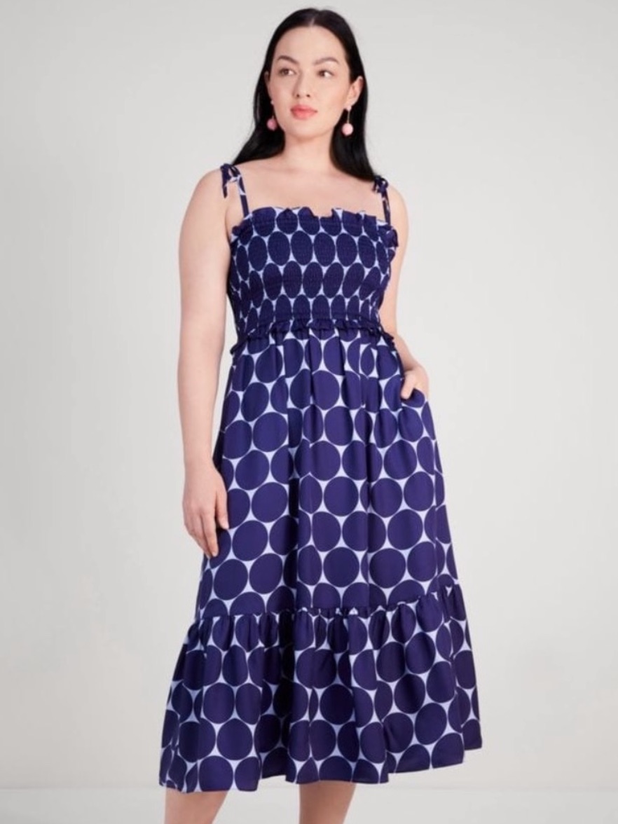 Kate Spade Joy Dot Silk Twill Smocked Dress